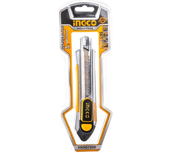 Канцелярский нож INGCO 190х100х18 мм В ком. 5 лезвий INDUSTRIAL HKNS1808