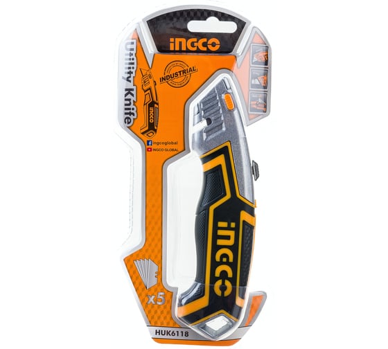 Универсальный нож INGCO 180х61х19 мм 5 лезвий INDUSTRIAL HUK6118
