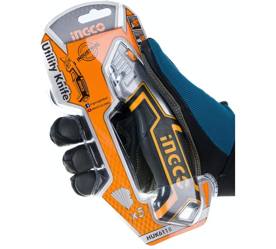 Универсальный нож INGCO 180х61х19 мм 5 лезвий INDUSTRIAL HUK6118