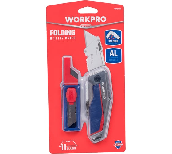 Нож универсальный складной алюминиевый WORKPRO со сменными лезвиями WP211012 1