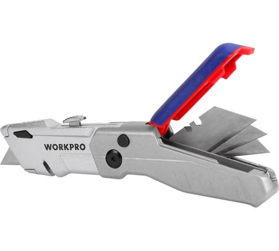 Нож универсальный складной выдвижной алюминиевый WORKPRO со сменными лезвиями WP211011
