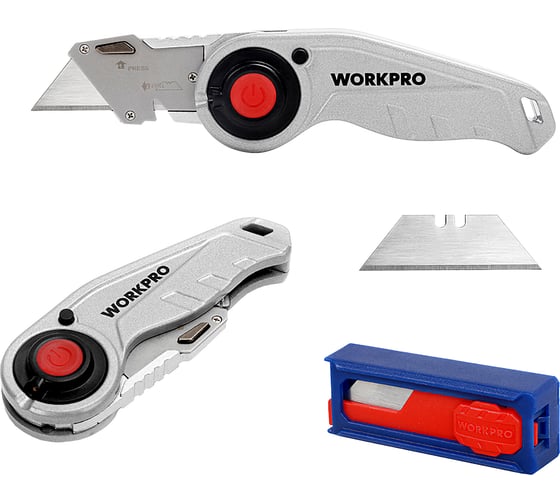Нож универсальный складной со сменными лезвиями WORKPRO с подсветкой WP211009