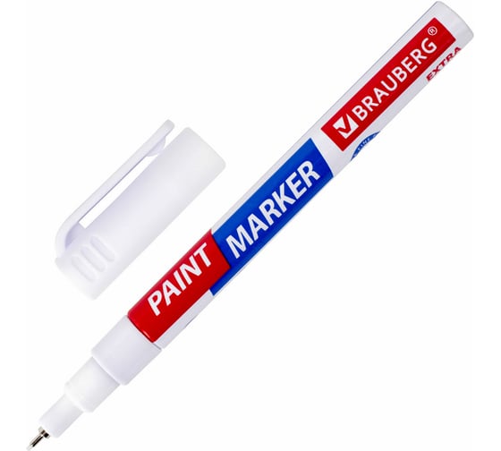 Лаковый маркер-краска BRAUBERG EXTRA paint marker 1 мм, белый улучшенный, нитро-основа, 151959