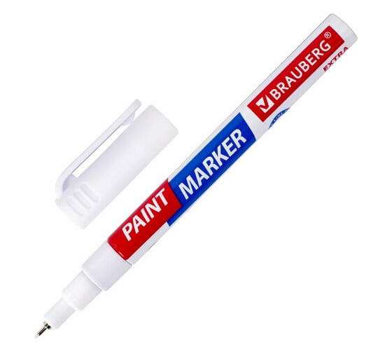 Лаковый маркер-краска BRAUBERG EXTRA paint marker 1 мм, белый улучшенный, нитро-основа, 151959