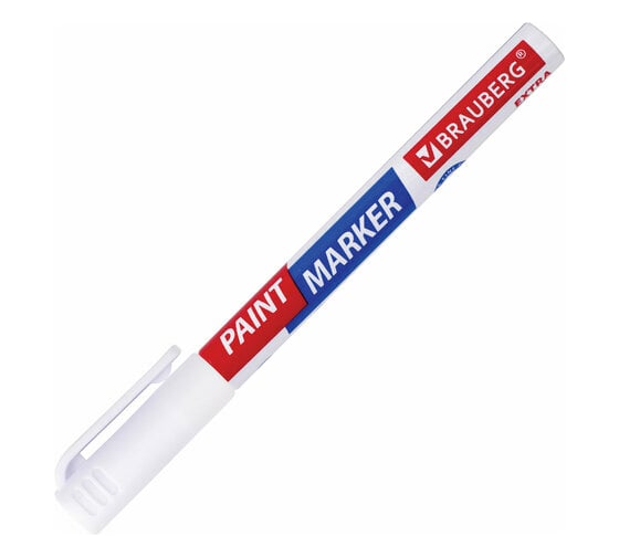 Лаковый маркер-краска BRAUBERG EXTRA paint marker 1 мм, белый улучшенный, нитро-основа, 151959