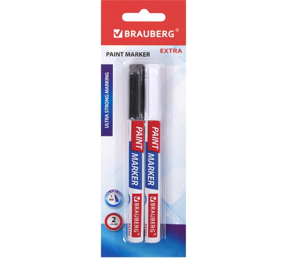 Лаковый маркер-краска BRAUBERG EXTRA paint marker 1 мм, НАБОР 2 цвета, белый/черный, 151990