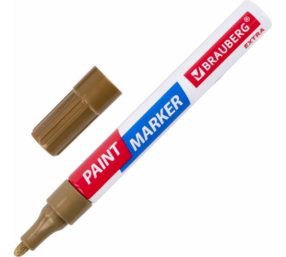 Лаковый маркер-краска BRAUBERG EXTRA paint marker 4 мм, золотой, улучшенная нитро-основа, 151981 1