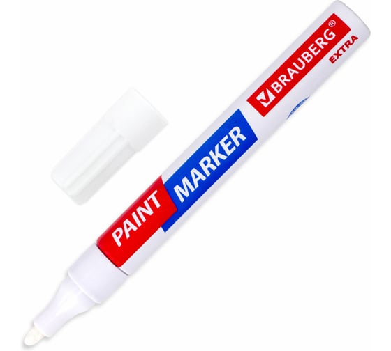 Лаковый маркер-краска BRAUBERG EXTRA paint marker 4 мм, белый, улучшенная нитро-основа, 151978