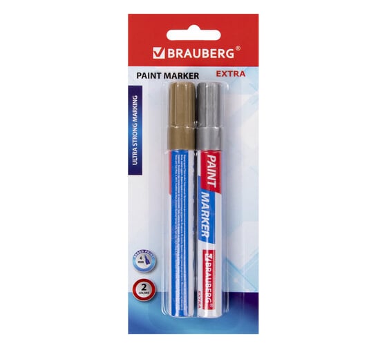 Лаковый маркер-краска BRAUBERG EXTRA paint marker 4 мм, НАБОР 2 цвета, золотой/серебряный, 151997