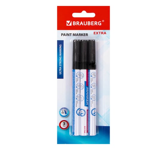 Лаковый маркер-краска BRAUBERG EXTRA paint marker 2 мм, черные, набор 3 шт., 151994