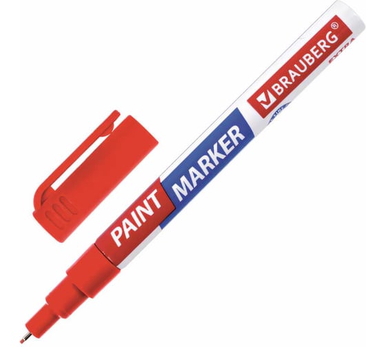 Лаковый маркер-краска BRAUBERG EXTRA paint marker 1 мм, красный, улучшенная нитро-основа, 151964