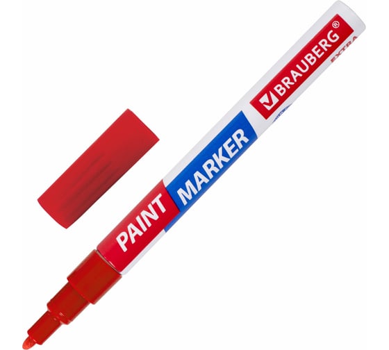Лаковый маркер-краска BRAUBERG EXTRA paint marker 2 мм, красный, улучшенная нитро-основа, 151969