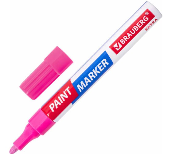 Лаковый маркер-краска BRAUBERG EXTRA paint marker 4 мм, розовый, улучшенная нитрооснова 151986