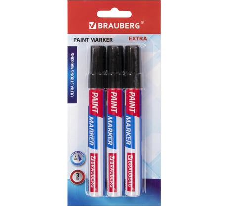 Лаковый маркер-краска BRAUBERG EXTRA paint marker 4 мм, черные, набор 3 шт., 151999
