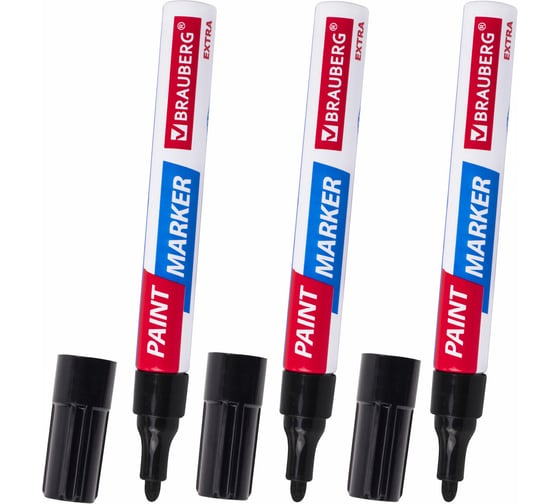 Лаковый маркер-краска BRAUBERG EXTRA paint marker 4 мм, черные, набор 3 шт., 151999
