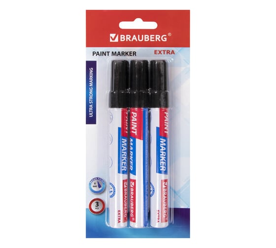 Лаковый маркер-краска BRAUBERG EXTRA paint marker 4 мм, черные, набор 3 шт., 151999