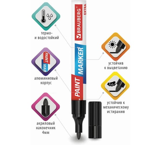Лаковый маркер-краска BRAUBERG EXTRA paint marker 4 мм, набор 7 цветов, 152001