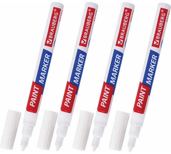 Лаковый маркер-краска BRAUBERG EXTRA paint marker 2 мм, белые, набор 4 шт., 151995