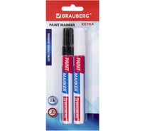 Лаковый маркер-краска BRAUBERG EXTRA paint marker 4 мм, НАБОР 2 цвета, белый/черный, 151998