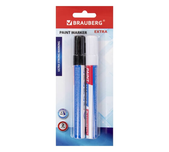 Лаковый маркер-краска BRAUBERG EXTRA paint marker 4 мм, НАБОР 2 цвета, белый/черный, 151998
