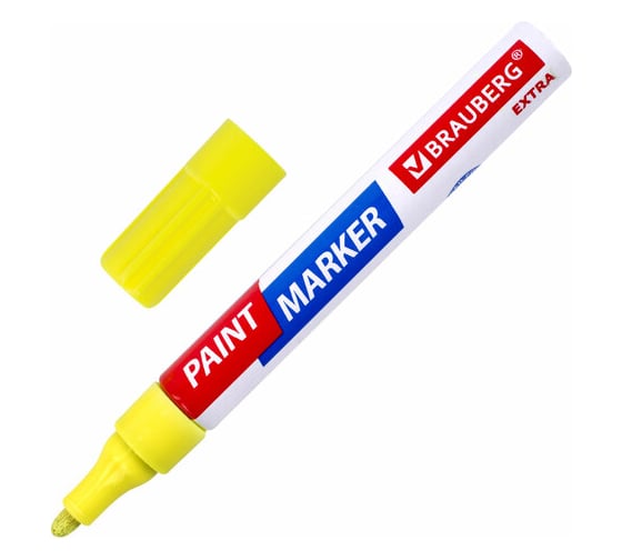 Лаковый маркер-краска BRAUBERG EXTRA paint marker 4 мм, желтый, улучшенная нитро-основа 151984
