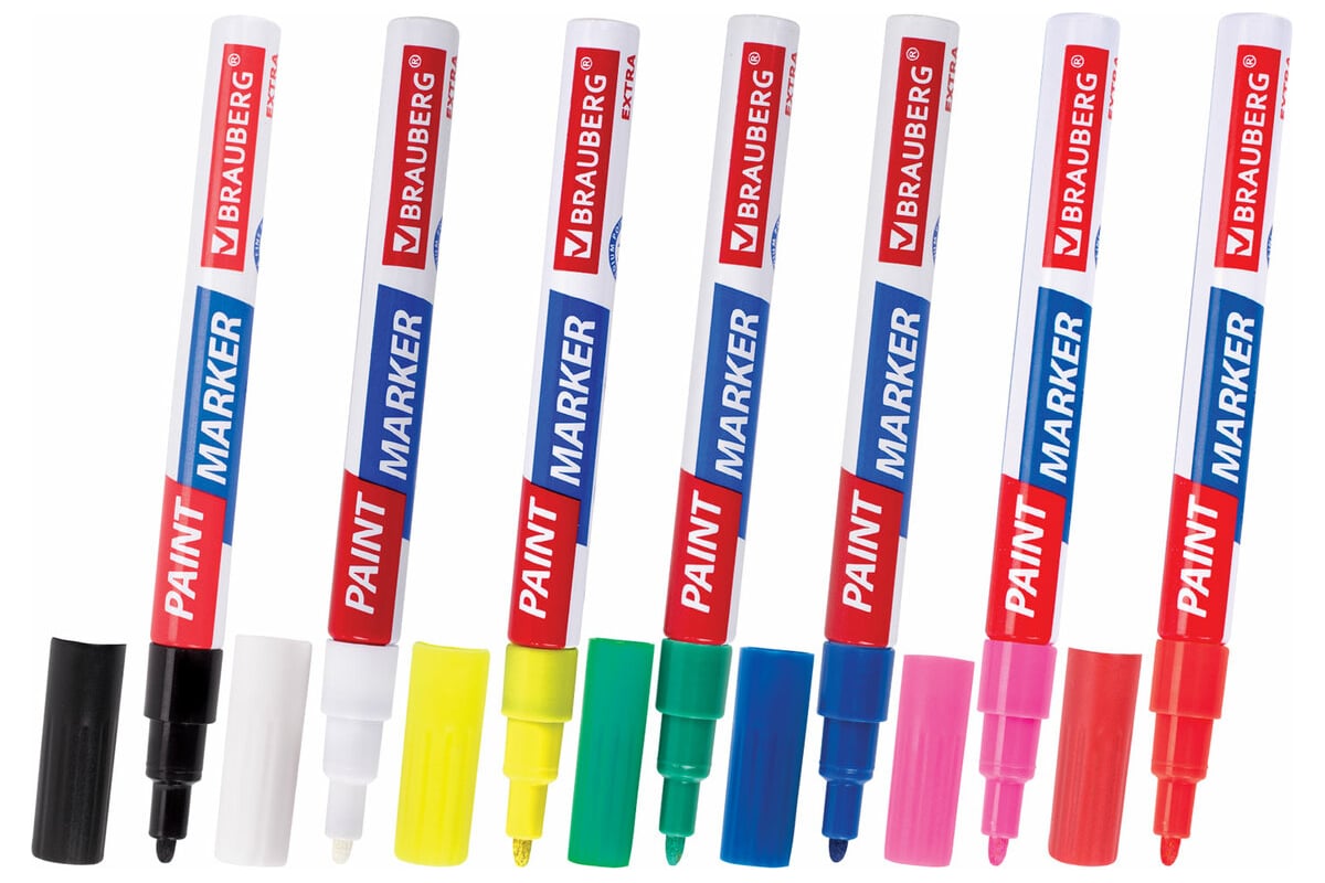 Маркер-краска лаковый BRAUBERG EXTRA paint marker 2 мм, набор 7 цветов ...