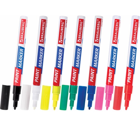 Маркер-краска лаковый BRAUBERG EXTRA paint marker 2 мм, набор 7 цветов, 151996