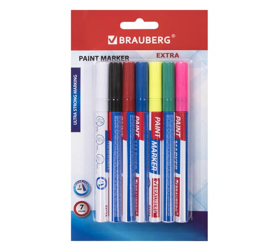 Маркер-краска лаковый BRAUBERG EXTRA paint marker 2 мм, набор 7 цветов, 151996