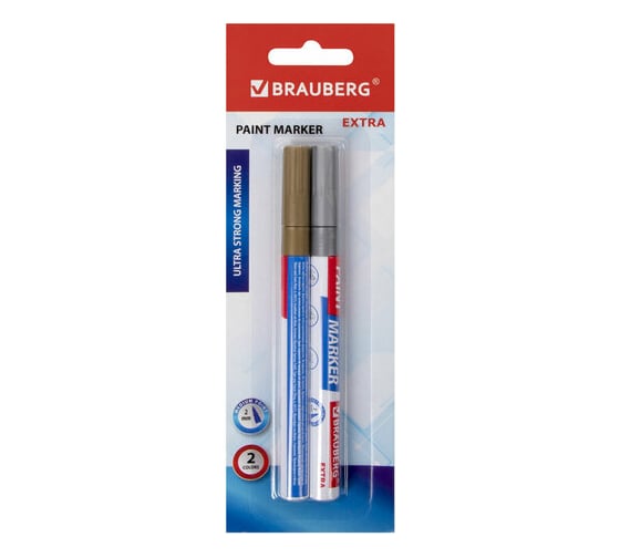Лаковый маркер-краска BRAUBERG EXTRA paint marker 2 мм, НАБОР 2 цвета, золотой/серебряный, 151992