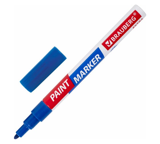 Лаковый маркер-краска BRAUBERG EXTRA paint marker 2 мм, синий, улучшенная нитро-основа, 151970