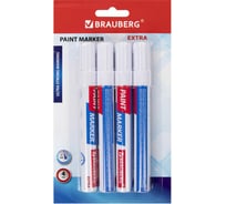 Лаковый маркер-краска BRAUBERG EXTRA paint marker 4 мм, БЕЛЫЕ, НАБОР 4 шт., 152000