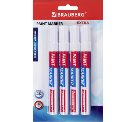 Лаковый маркер-краска BRAUBERG EXTRA paint marker 4 мм, БЕЛЫЕ, НАБОР 4 шт., 152000