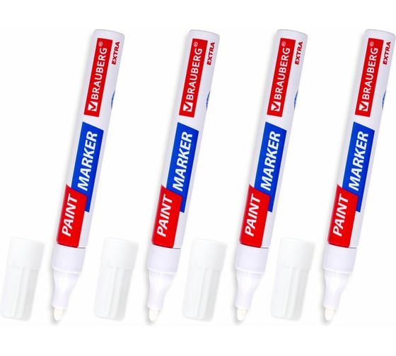 Лаковый маркер-краска BRAUBERG EXTRA paint marker 4 мм, БЕЛЫЕ, НАБОР 4 шт., 152000
