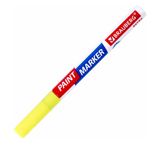 Лаковый маркер-краска BRAUBERG EXTRA paint marker 2 мм, желтый, улучшенная нитро-основа, 151973