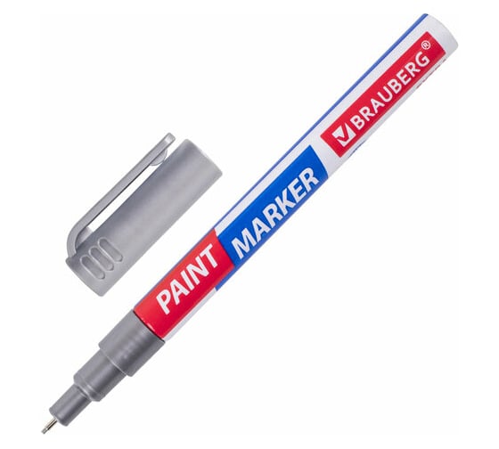 Лаковый маркер-краска BRAUBERG EXTRA paint marker 1 мм, серебряный, улучшенная нитро-основа, 151965