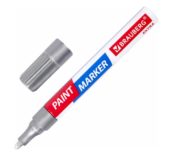 Лаковый маркер-краска BRAUBERG EXTRA paint marker 4 мм, серебряный, улучшенная нитро-основа, 151982 1