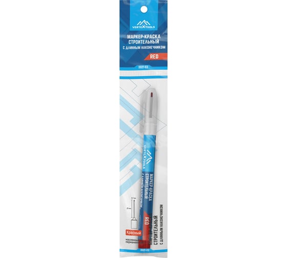 Маркер краска строительный vertextools с длинным наконечником, красный 0021-03