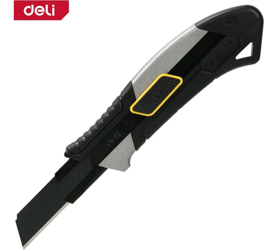 Технический нож DELI 18мм DL4256 (сталь SK2, корпус из алюминиевого сплава, прорезиненная рукоятка, автоблокировка) 168404 1