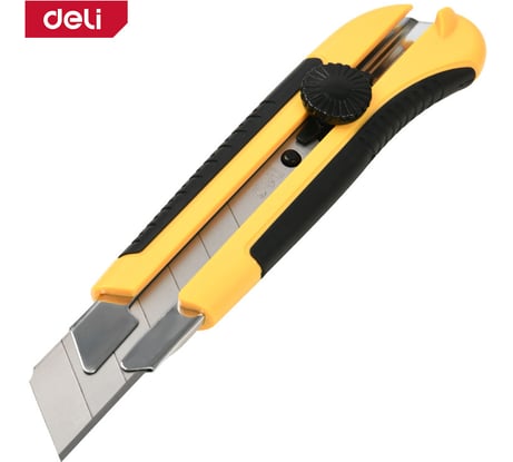 Технический нож DELI 25мм DL0035 (ударопрочный корпус, колесо блокировки, прорезиненная рукоятка) 168403