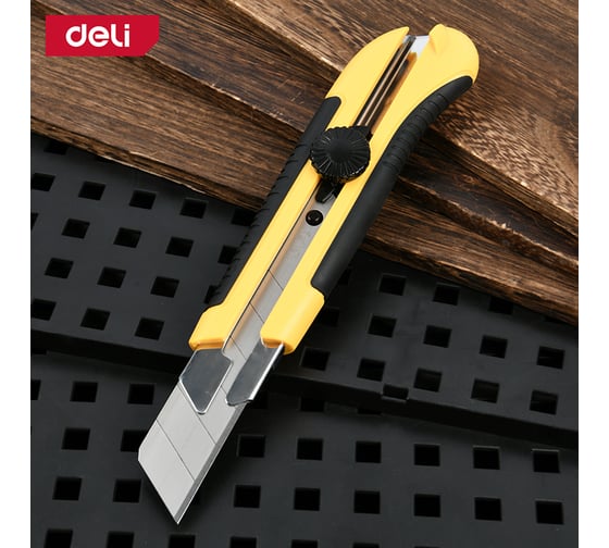 Технический нож DELI 25мм DL0035 (ударопрочный корпус, колесо блокировки, прорезиненная рукоятка) 168403