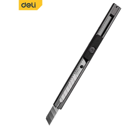 Технический нож DELI 9мм DL007B металлический корпус, угол лезвия 60 град, сталь SK5 177530