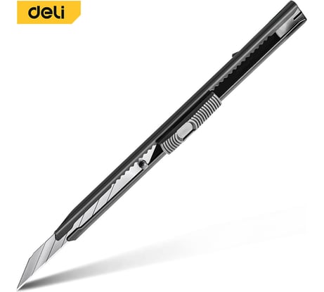 Технический нож DELI 9мм DL007H металлический корпус, угол лезвия 30 град, сталь SK5 177531