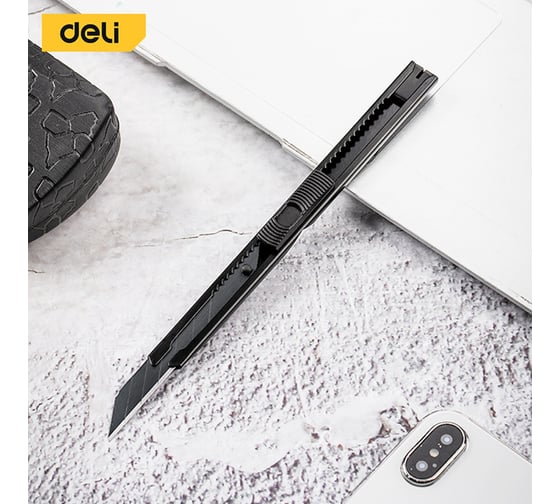 Технический нож DELI 9мм DL007H металлический корпус, угол лезвия 30 град, сталь SK5 177531