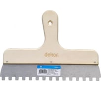 Зубчатый шпатель DEKOR HASSAN 30см деревянная изогнутая ручка зуб 10х10мм 1441