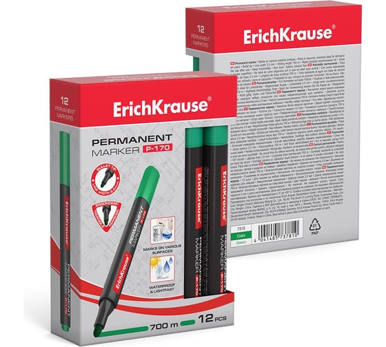 Перманентный маркер ErichKrause P-170 цвет чернил зеленый, в коробке по 12 шт. 7315