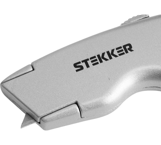 Нож строительно-монтажный с трапециевидным лезвием STEKKER 19 мм, 2 лезвия в рукоятке KMU-12-T, 50199
