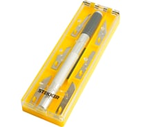 Нож макетный с алюминиевой рукояткой STEKKER 0,5 мм, кейс, 6 лезвий в комплекте, KMU-41-S, 50197