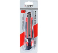Нож строительный со сменными лезвиями GREPP 18 мм, ABS+TPR, винтовой замок /144/12 105-007