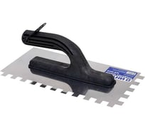 Гладилка зубчатая ИНТЕК 130х270 мм, зуб 12x12 из нержавеющей стали, с пластиковой ручкой 10105-270-012