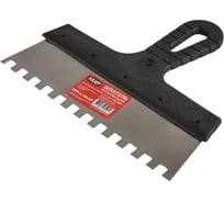 Шпатель фасадный зубчатый , нержавеющая сталь, пластиковая ручка Кедр 250 мм, зуб 10x10 мм 277006